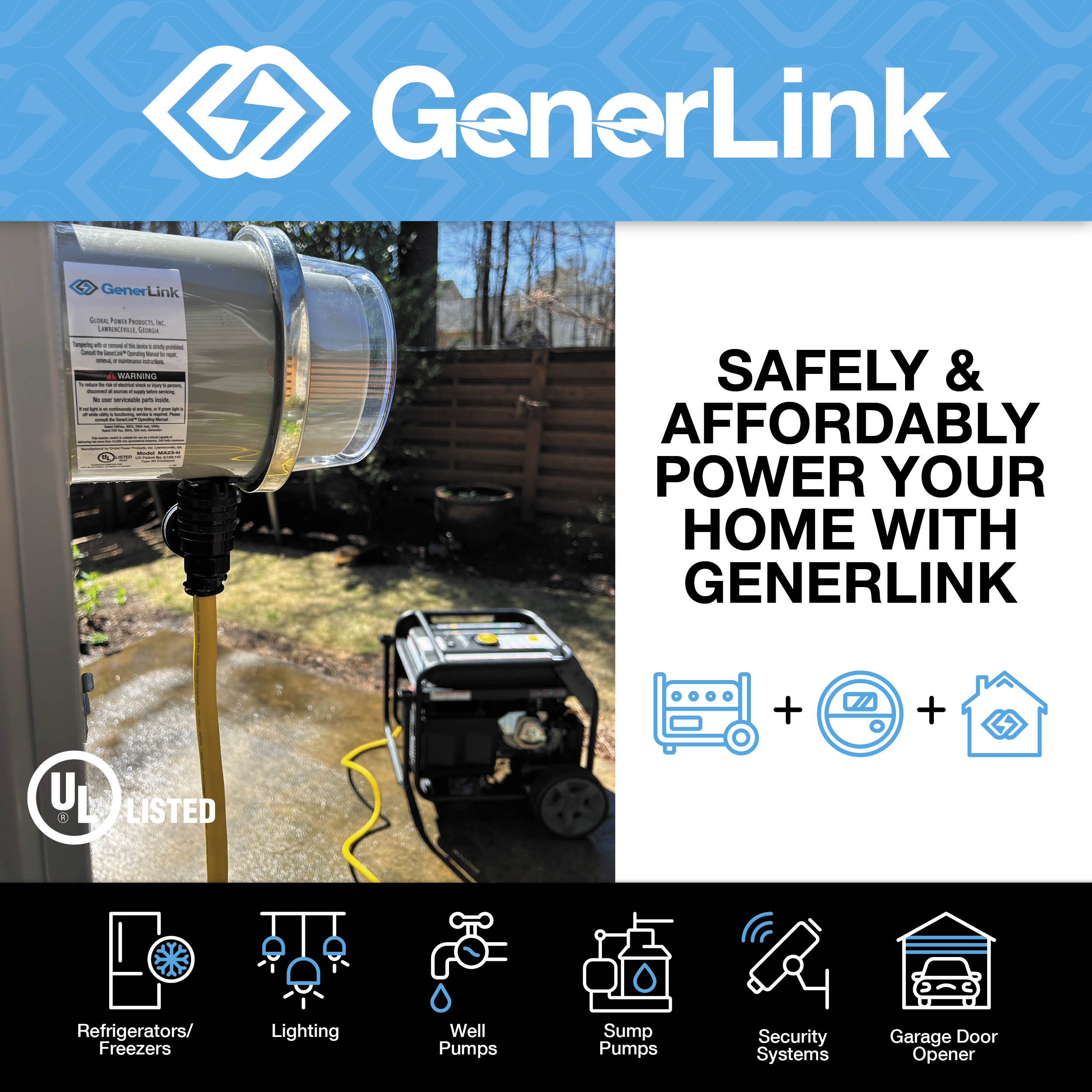 GenerLink Transfer Switch - With Extended Cord Lengths